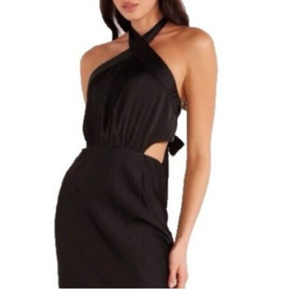 MINKPINK XL FINLAY SATIN HALTER MINI DRESS BLACK